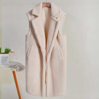 Damen Teddy Mantel Ärmellos | Lang