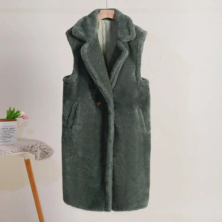 Damen Teddy Mantel Ärmellos | Lang