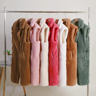 Damen Teddy Mantel Ärmellos | Lang