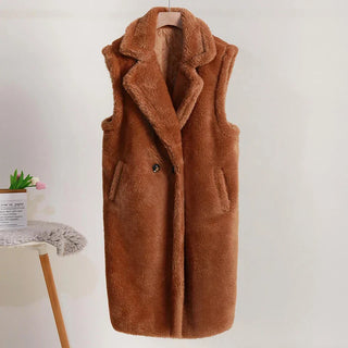 Damen Teddy Mantel Ärmellos | Lang