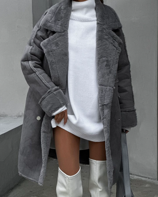 Damen Teddy Mantel Mit Knöpfen | Lang