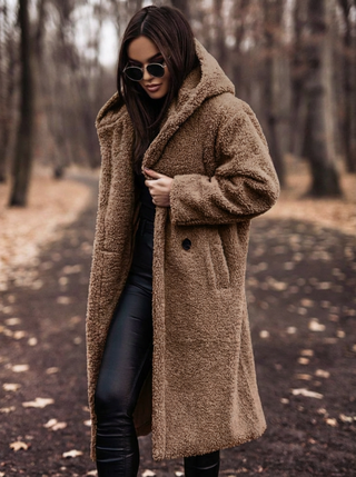 Damen Teddy Mantel Offen | Lang