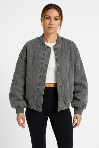 Damen Übergangsjacke Mit Steppmuster & Zip | Kurz