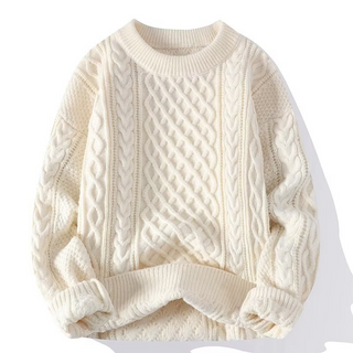 Damen Zopfmuster Strickpullover Mit Rundhals & Warm