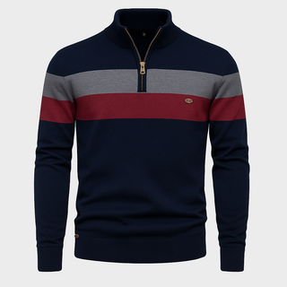 David – Herren Strickpullover mit Reißverschlusskragen und Blockstreifen – Ideal für Casual und Freizeit-Looks