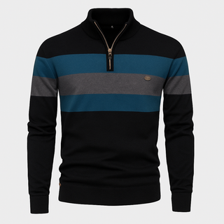 David – Herren Strickpullover mit Reißverschlusskragen und Blockstreifen – Ideal für Casual und Freizeit-Looks