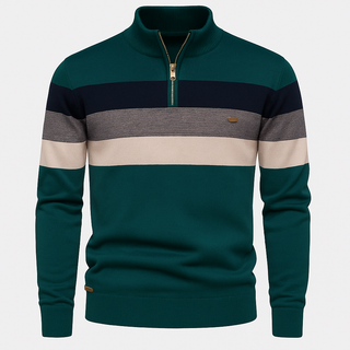 David – Herren Strickpullover mit Reißverschlusskragen und Blockstreifen – Ideal für Casual und Freizeit-Looks
