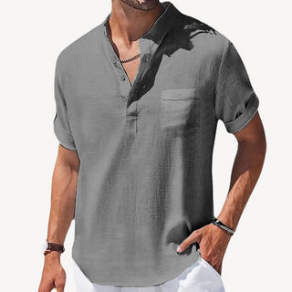 Ezra | Herren Sommer Pulloverhemd mit Stehkragen