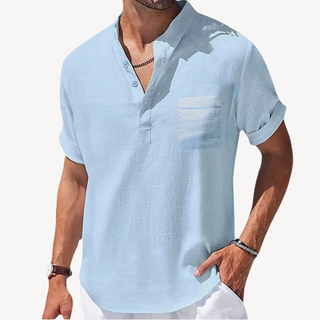 Ezra | Herren Sommer Pulloverhemd mit Stehkragen