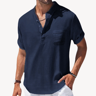 Ezra | Herren Sommer Pulloverhemd mit Stehkragen