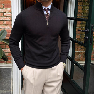 Felix – Herren Strickpullover mit Reißverschlusskragen und Rippstrick – Ideal für Business und Casual-Looks