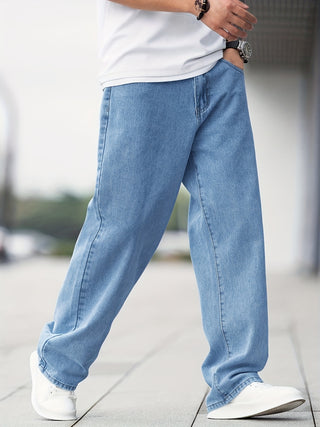 Herren Baggy Jeans aus Glattem Denim in Hellblau