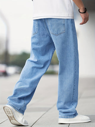 Herren Baggy Jeans aus Glattem Denim in Hellblau