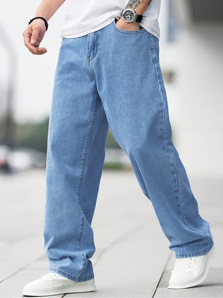 Herren Baggy Jeans aus Glattem Denim in Hellblau
