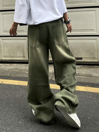 Herren Baggy Jeans in Grün mit Waschung & Taschen