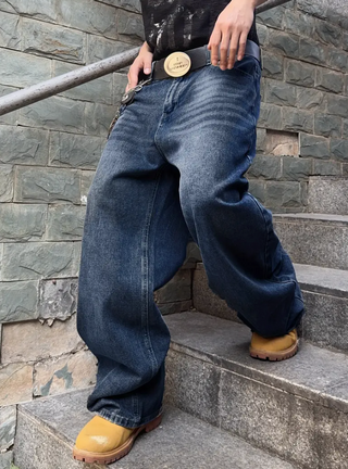 Herren Vintage-Wash Baggy Jeans Mit Weit