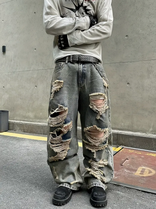 Herren Vintage-Wash Baggy Jeans Mit Weit
