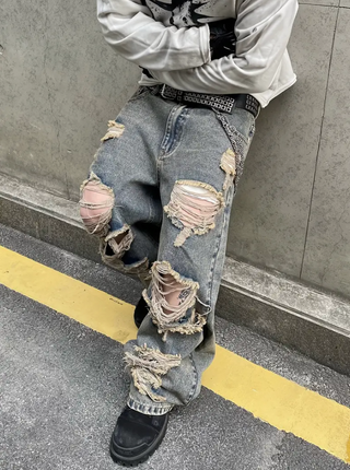 Herren Vintage-Wash Baggy Jeans Mit Weit