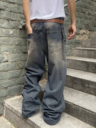 Herren Vintage-Wash Baggy Jeans Mit Weit