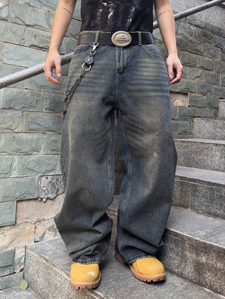 Herren Vintage-Wash Baggy Jeans Mit Weit