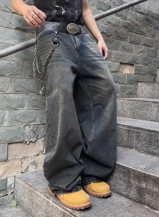 Herren Vintage-Wash Baggy Jeans Mit Weit