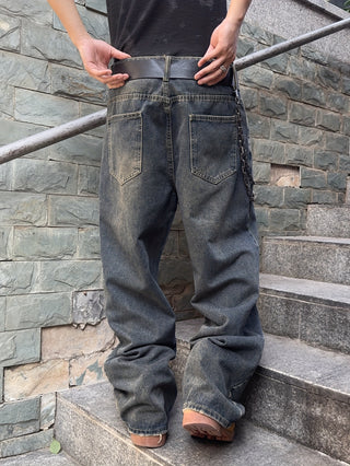 Herren Vintage-Wash Baggy Jeans Mit Weit