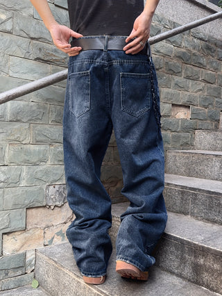 Herren Vintage-Wash Baggy Jeans Mit Weit