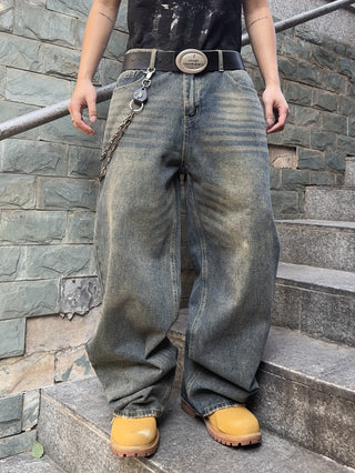 Herren Vintage-Wash Baggy Jeans Mit Weit