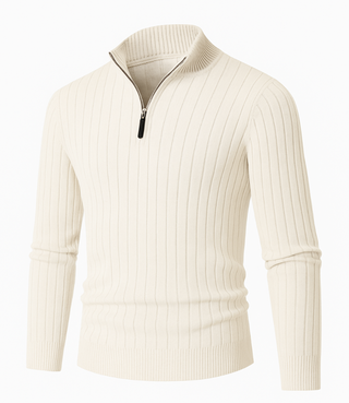 Leon – Herren Strickpullover mit Reißverschlusskragen und Rippstrick-Design – Ideal für Casual und Business-Looks