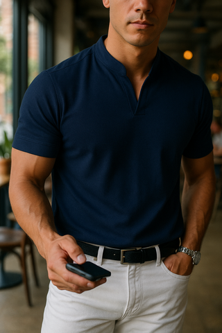 Lukas – Herren Henley Shirt mit Stehkragen und Kurzarm – Ideal für Casual und Business-Looks
