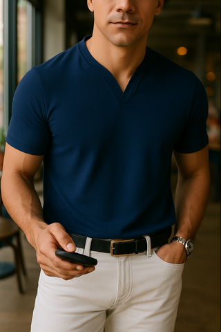 Lukas – Herren Henley Shirt mit Stehkragen und Kurzarm – Ideal für Casual und Business-Looks