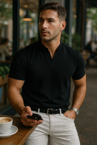 Lukas – Herren Henley Shirt mit Stehkragen und Kurzarm – Ideal für Casual und Business-Looks