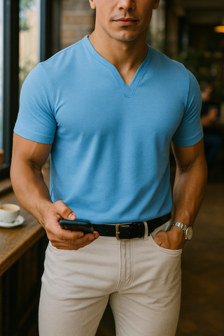 Lukas – Herren Henley Shirt mit Stehkragen und Kurzarm – Ideal für Casual und Business-Looks