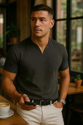 Lukas – Herren Henley Shirt mit Stehkragen und Kurzarm – Ideal für Casual und Business-Looks