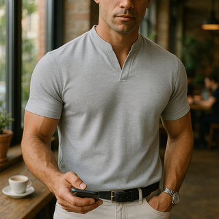 Lukas – Herren Henley Shirt mit Stehkragen und Kurzarm – Ideal für Casual und Business-Looks