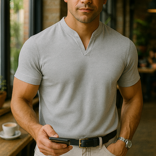 Lukas – Herren Henley Shirt mit Stehkragen und Kurzarm – Ideal für Casual und Business-Looks