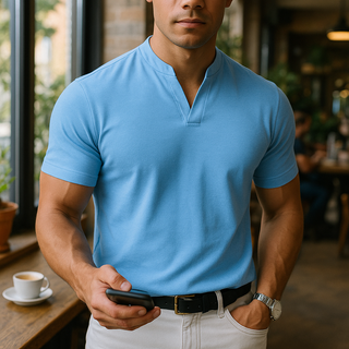 Lukas – Herren Henley Shirt mit Stehkragen und Kurzarm – Ideal für Casual und Business-Looks