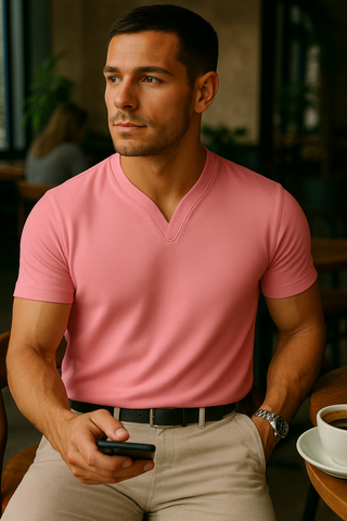 Lukas – Herren Henley Shirt mit Stehkragen und Kurzarm – Ideal für Casual und Business-Looks