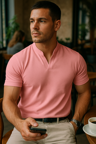 Lukas – Herren Henley Shirt mit Stehkragen und Kurzarm – Ideal für Casual und Business-Looks