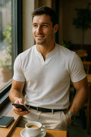 Lukas – Herren Henley Shirt mit Stehkragen und Kurzarm – Ideal für Casual und Business-Looks