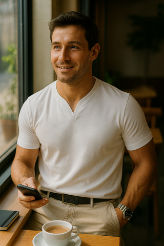 Lukas – Herren Henley Shirt mit Stehkragen und Kurzarm – Ideal für Casual und Business-Looks