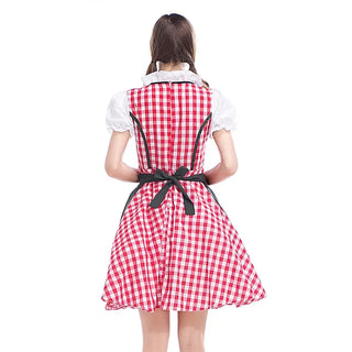 Oktoberfest Damen Dirndl Kleid Mit Karomuster Und Rüschenkragen | 2025