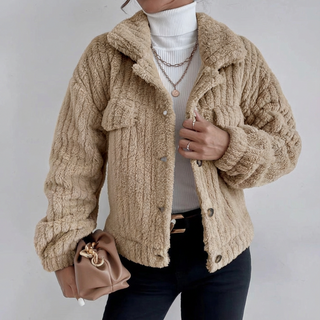 Damen Teddy Jacke Mit Knopfleiste | Warme